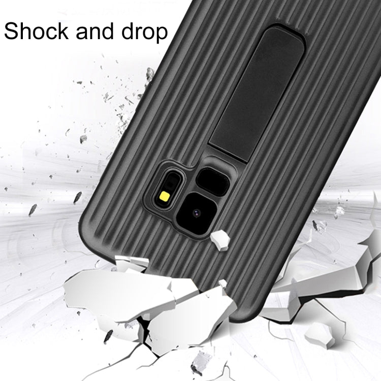For Galaxy S9 PC + Silicone Vertical Texture Protective Back Cover Case with Holder