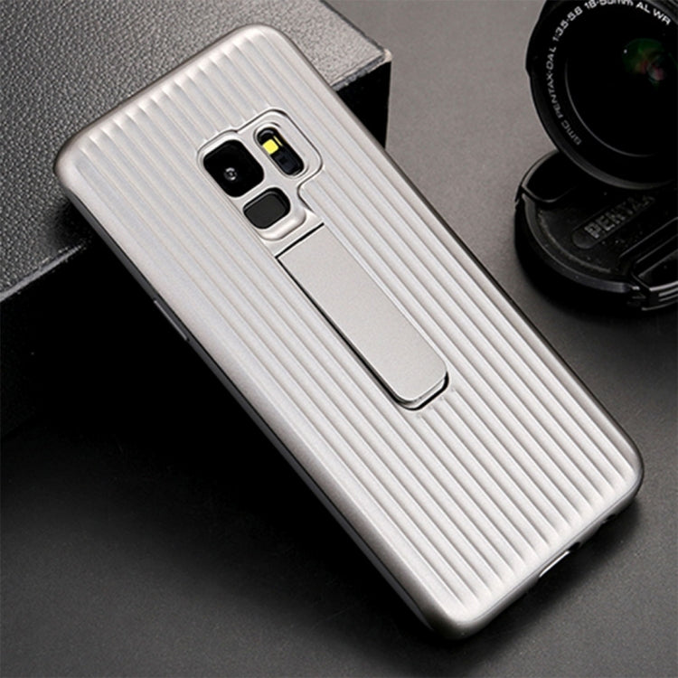 For Galaxy S9 PC + Silicone Vertical Texture Protective Back Cover Case with Holder
