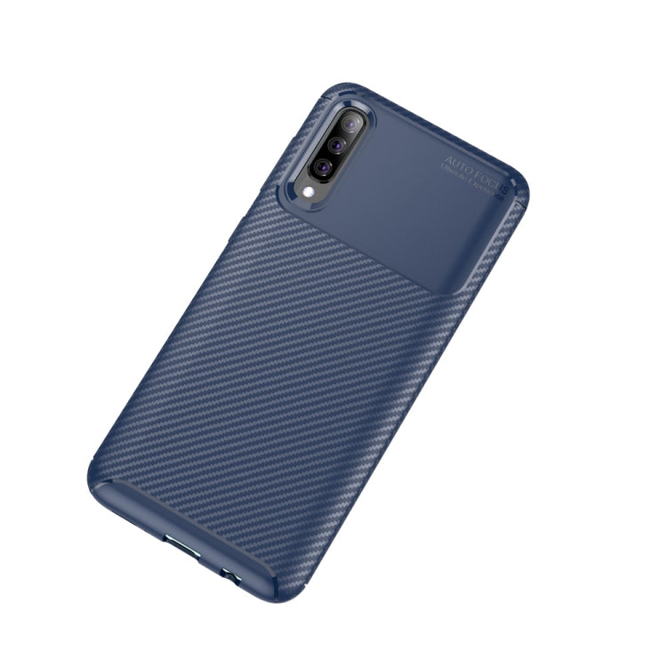 Carbon Fiber Texture Shockproof TPU Case for Galaxy A70 (Blue)