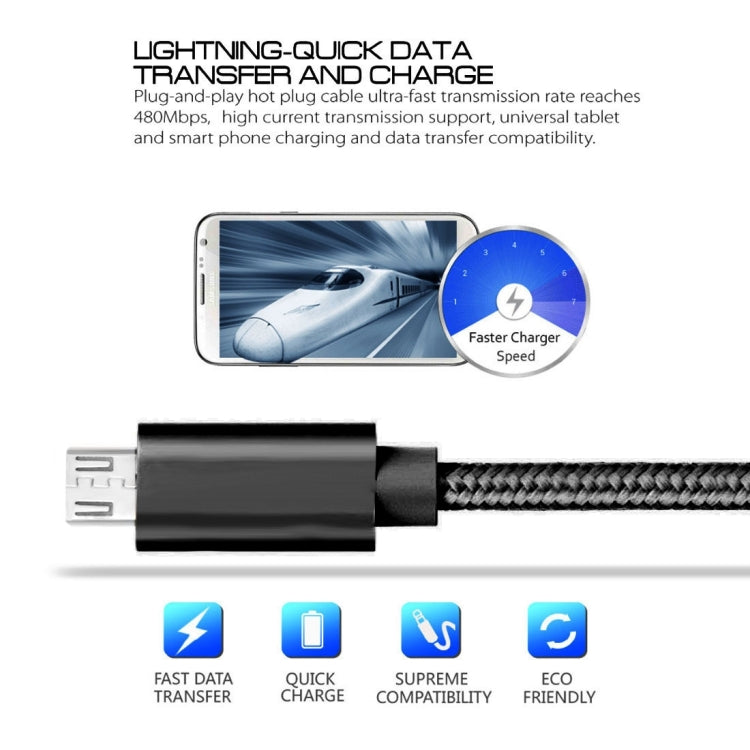 2m 3A Woven Style Metal Head Micro USB to USB Data / Charger Cable