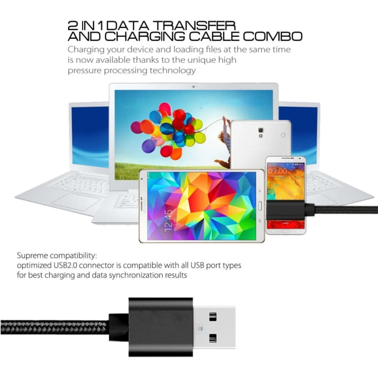 2m 3A Woven Style Metal Head Micro USB to USB Data / Charger Cable