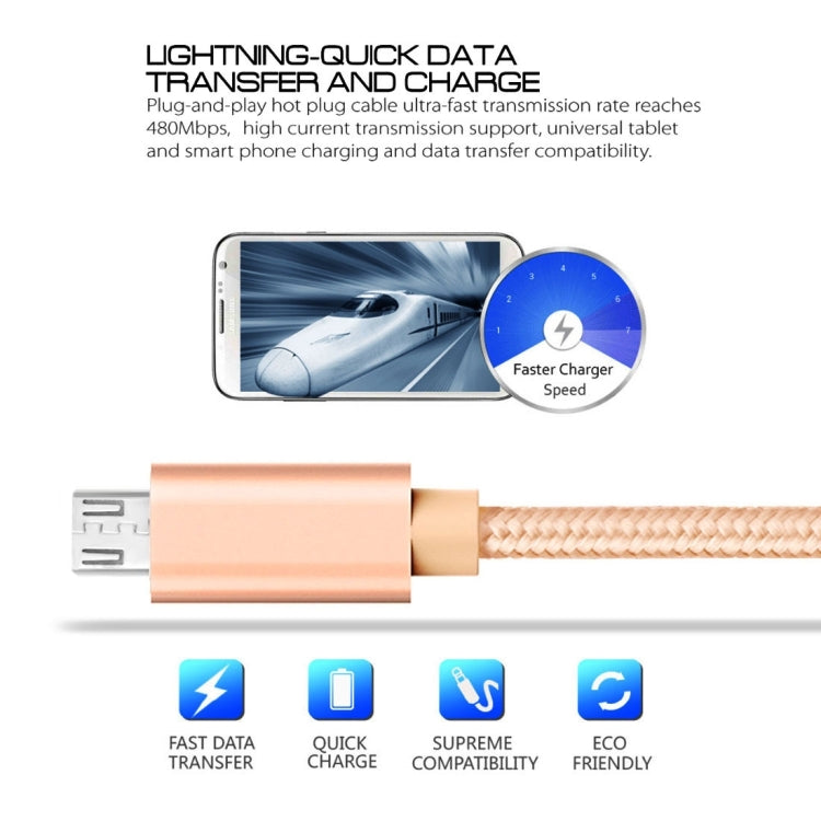 3A Woven Style Metal Head Micro USB to USB Data / Charger Cable, Cable Length: 3m