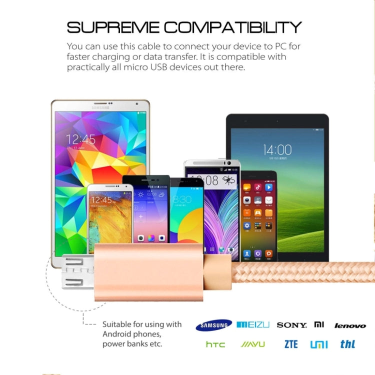 3A Woven Style Metal Head Micro USB to USB Data / Charger Cable, Cable Length: 3m