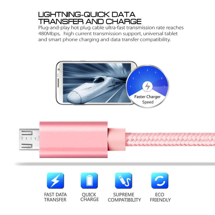 3A Woven Style Metal Head Micro USB to USB Data / Charger Cable, Cable Length: 3m