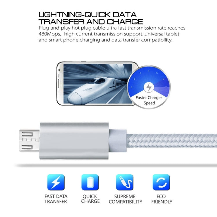 3A Woven Style Metal Head Micro USB to USB Data / Charger Cable, Cable Length: 3m