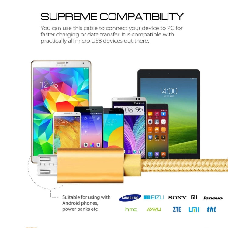 3A Woven Style Metal Head Micro USB to USB Data / Charger Cable, Cable Length: 3m