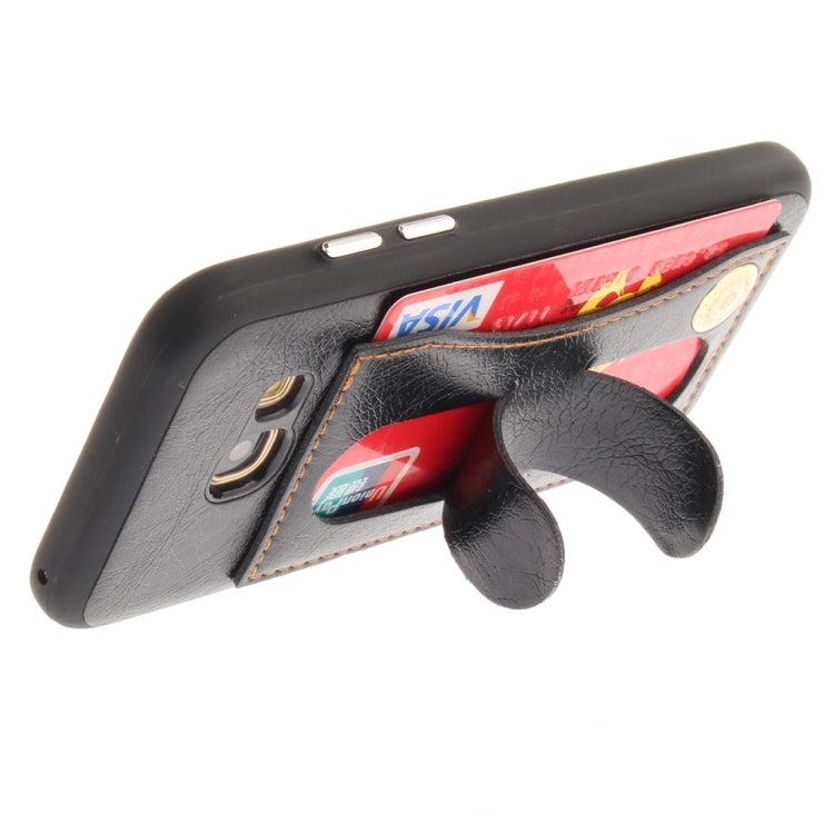 For Galaxy A3 (2017) / A320 TPU + Leather Pasted Litchi Texture Protective Back Case with Holder & Card Slots