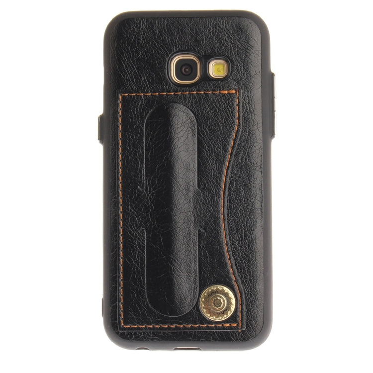 For Galaxy A3 (2017) / A320 TPU + Leather Pasted Litchi Texture Protective Back Case with Holder & Card Slots