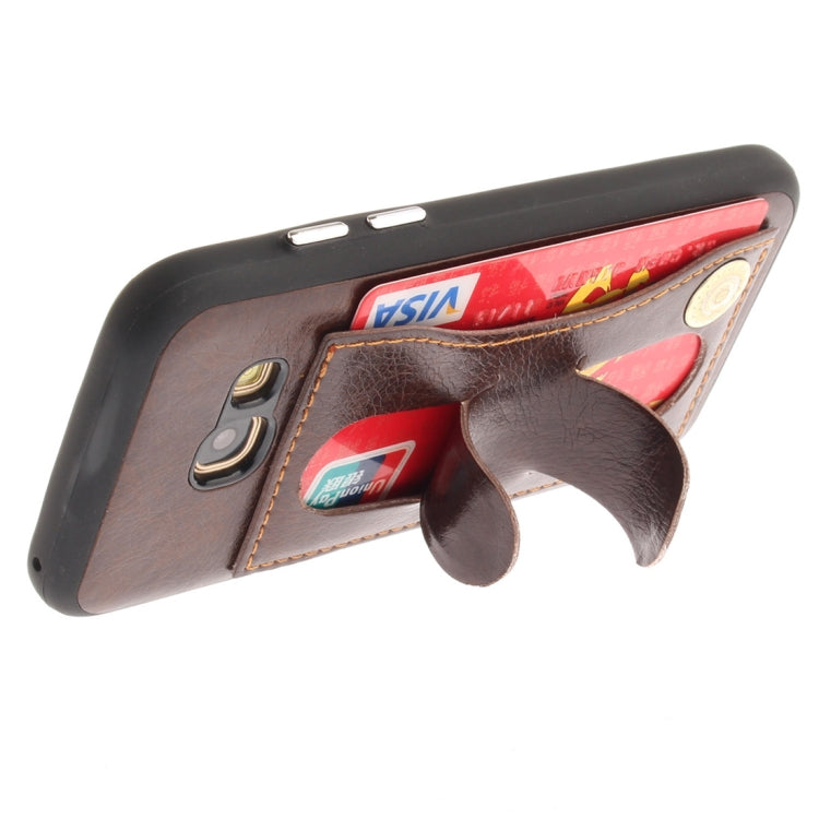 For Galaxy A3 (2017) / A320 TPU + Leather Pasted Litchi Texture Protective Back Case with Holder & Card Slots