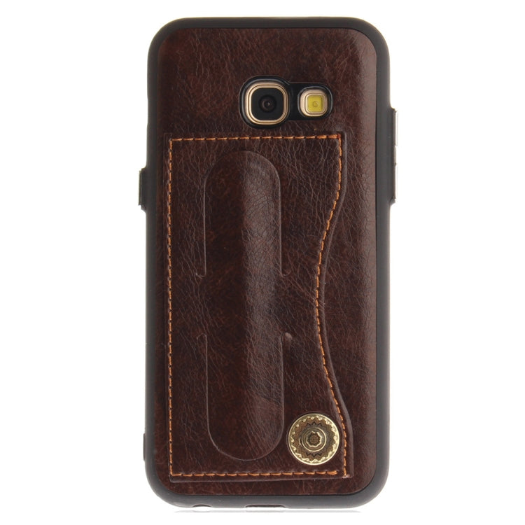 For Galaxy A3 (2017) / A320 TPU + Leather Pasted Litchi Texture Protective Back Case with Holder & Card Slots