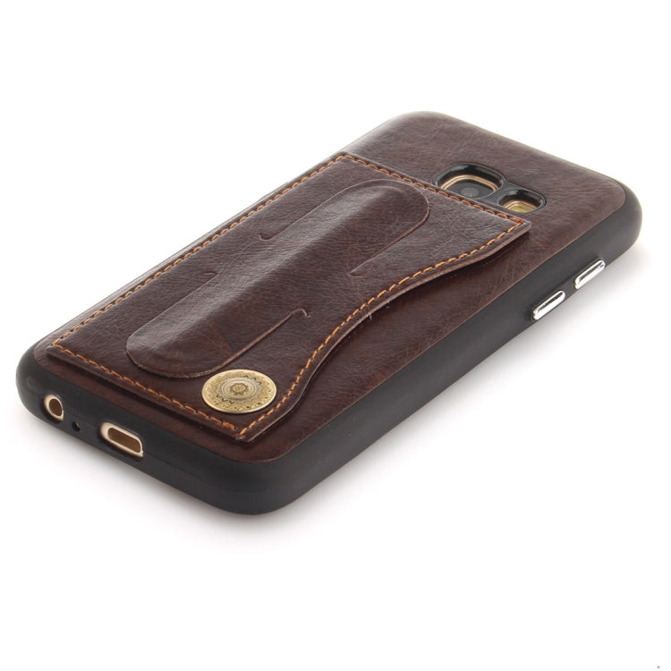 For Galaxy A3 (2017) / A320 TPU + Leather Pasted Litchi Texture Protective Back Case with Holder & Card Slots