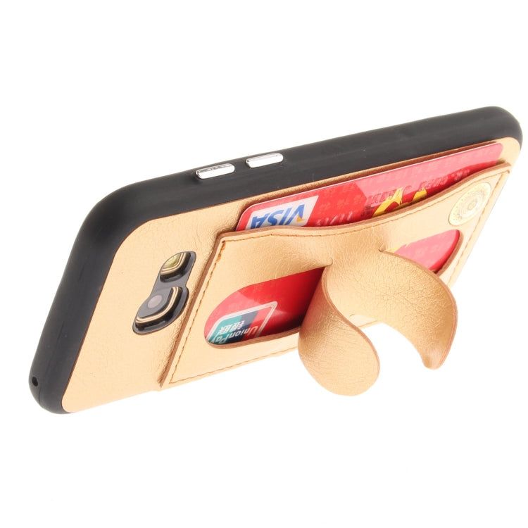 For Galaxy A3 (2017) / A320 TPU + Leather Pasted Litchi Texture Protective Back Case with Holder & Card Slots