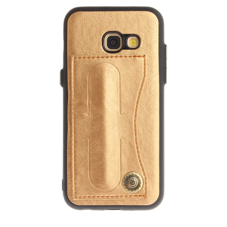 For Galaxy A3 (2017) / A320 TPU + Leather Pasted Litchi Texture Protective Back Case with Holder & Card Slots