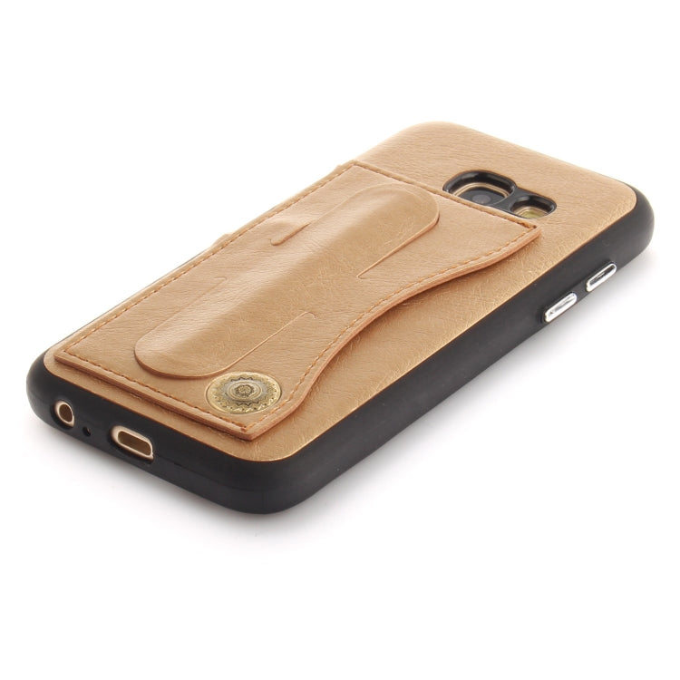 For Galaxy A3 (2017) / A320 TPU + Leather Pasted Litchi Texture Protective Back Case with Holder & Card Slots