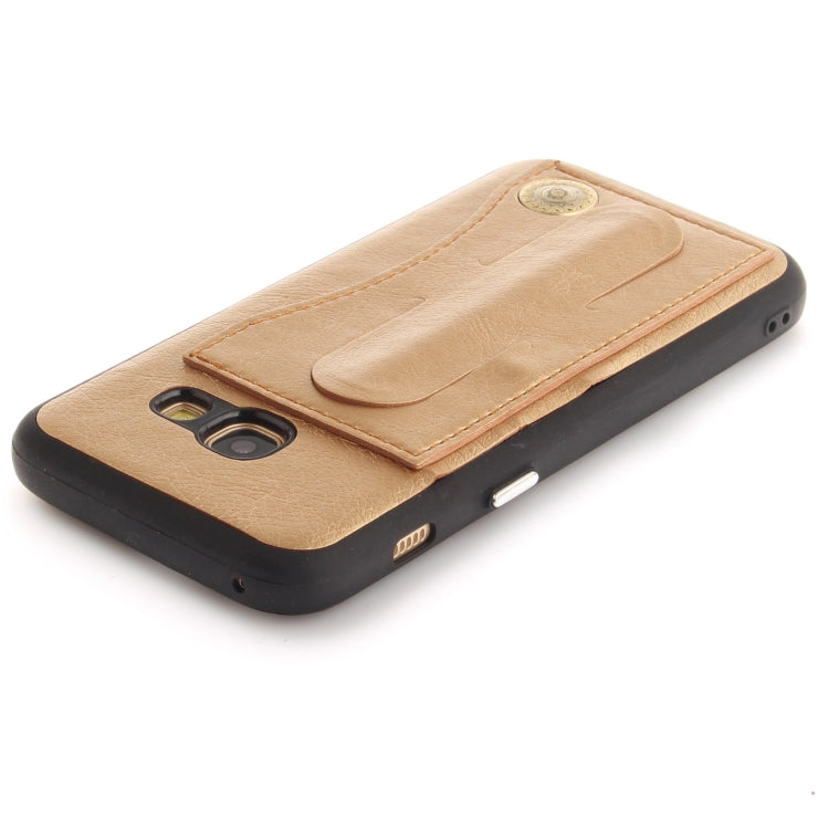 For Galaxy A3 (2017) / A320 TPU + Leather Pasted Litchi Texture Protective Back Case with Holder & Card Slots