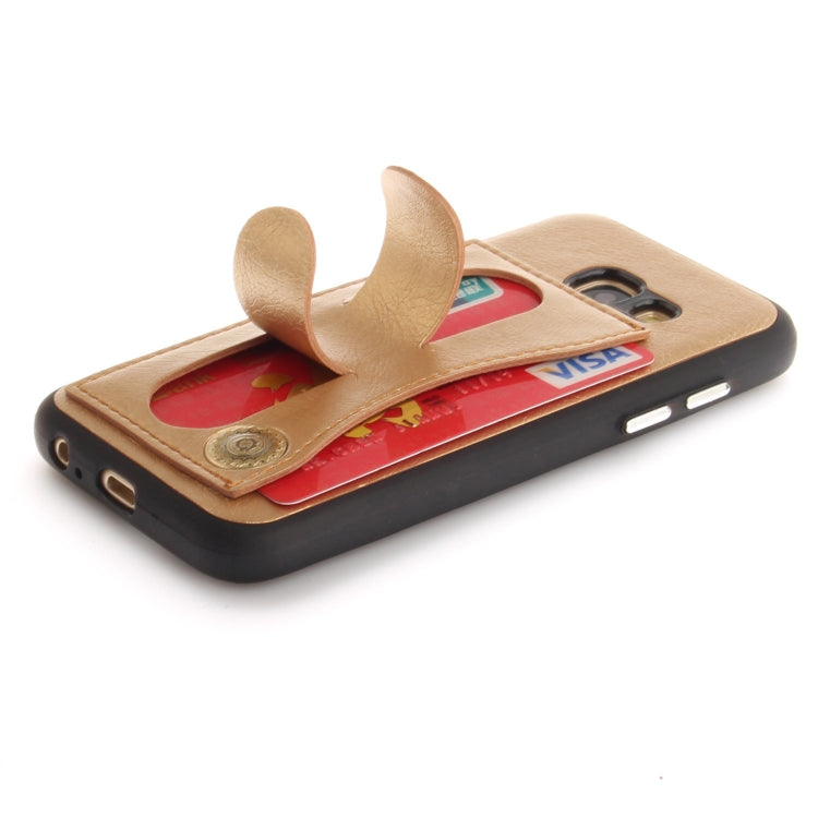 For Galaxy A3 (2017) / A320 TPU + Leather Pasted Litchi Texture Protective Back Case with Holder & Card Slots