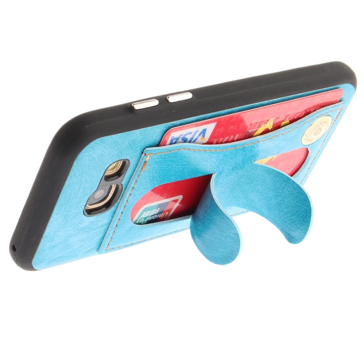 For Galaxy A3 (2017) / A320 TPU + Leather Pasted Litchi Texture Protective Back Case with Holder & Card Slots