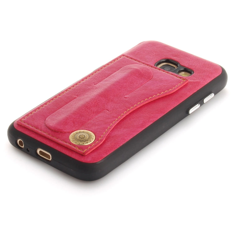 For Galaxy A3 (2017) / A320 TPU + Leather Pasted Litchi Texture Protective Back Case with Holder & Card Slots