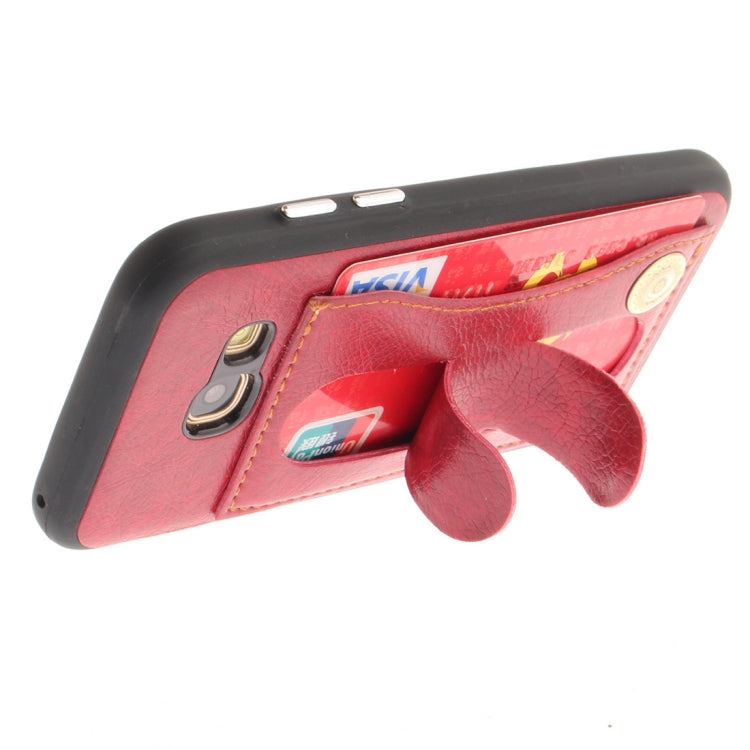 For Galaxy A3 (2017) / A320 TPU + Leather Pasted Litchi Texture Protective Back Case with Holder & Card Slots