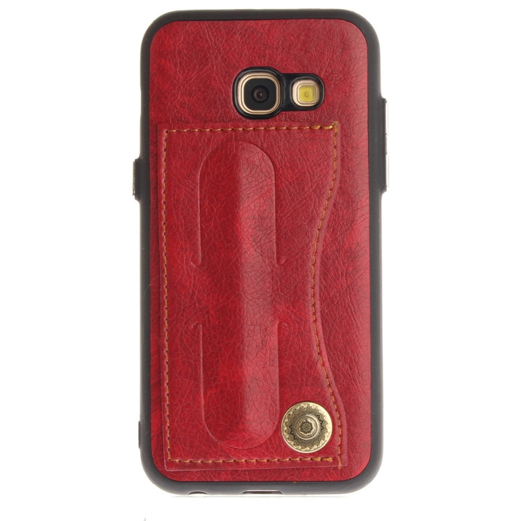 For Galaxy A3 (2017) / A320 TPU + Leather Pasted Litchi Texture Protective Back Case with Holder & Card Slots