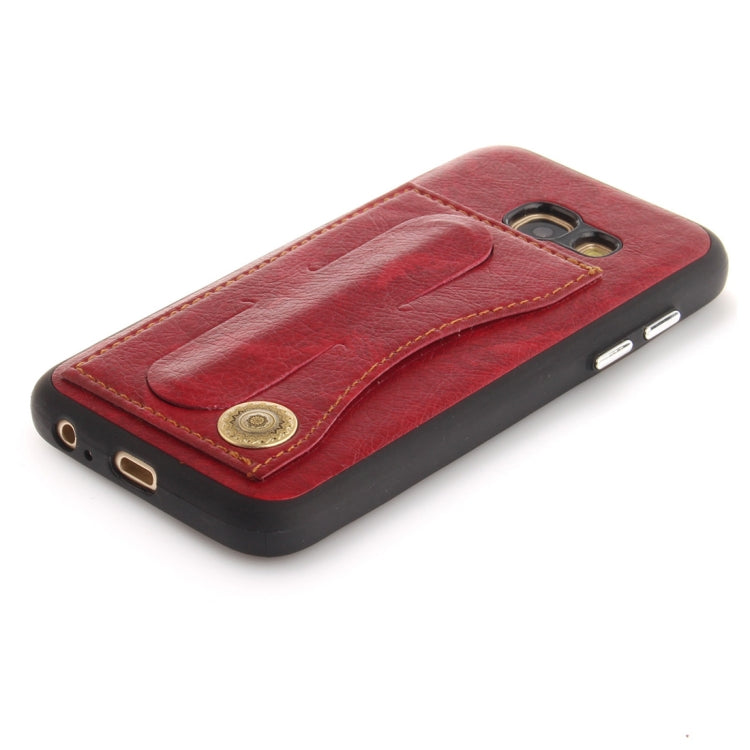For Galaxy A3 (2017) / A320 TPU + Leather Pasted Litchi Texture Protective Back Case with Holder & Card Slots
