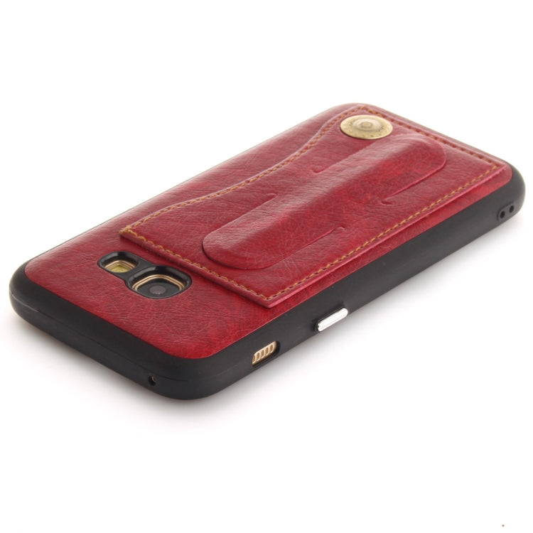 For Galaxy A3 (2017) / A320 TPU + Leather Pasted Litchi Texture Protective Back Case with Holder & Card Slots