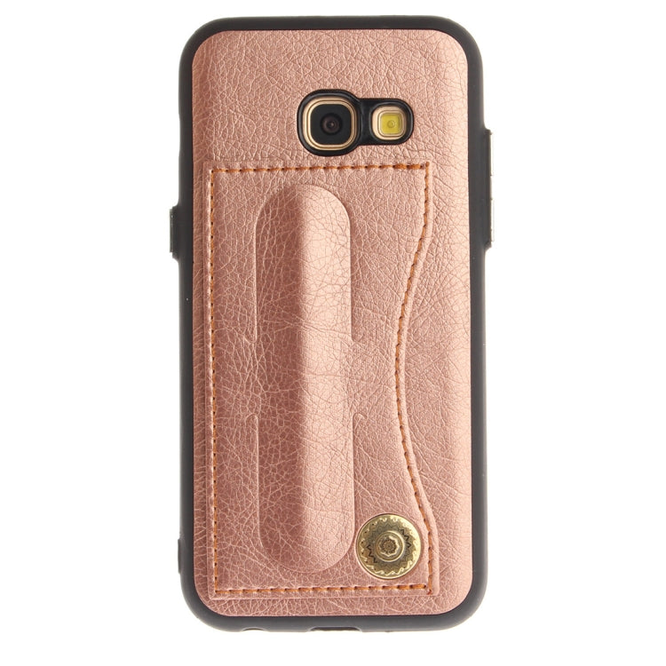For Galaxy A5 (2017) / A520 TPU + Leather Pasted Litchi Texture Protective Back Case with Holder & Card Slots