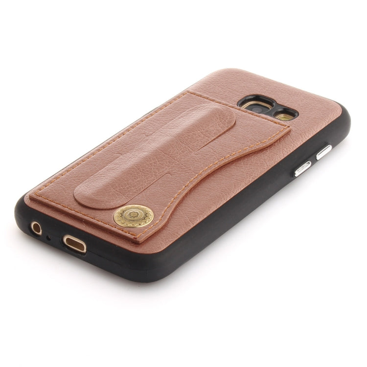 For Galaxy A5 (2017) / A520 TPU + Leather Pasted Litchi Texture Protective Back Case with Holder & Card Slots