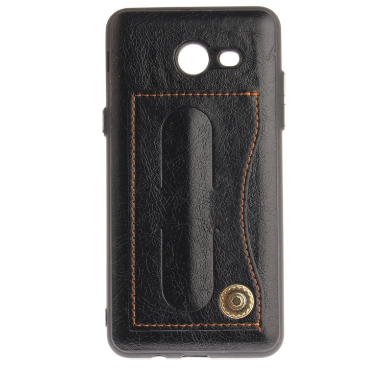 For Galaxy J5 (2017) (US Version) TPU + Leather Pasted Litchi Texture Protective Back Case with Holder & Card Slots