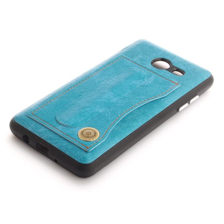 For Galaxy J5 (2017) (US Version) TPU + Leather Pasted Litchi Texture Protective Back Case with Holder & Card Slots