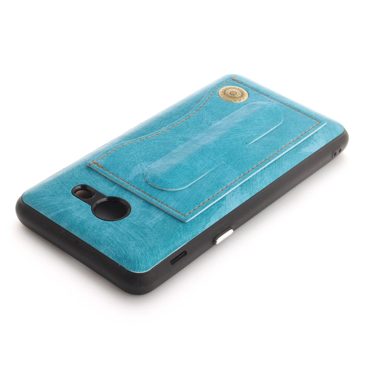 For Galaxy J5 (2017) (US Version) TPU + Leather Pasted Litchi Texture Protective Back Case with Holder & Card Slots