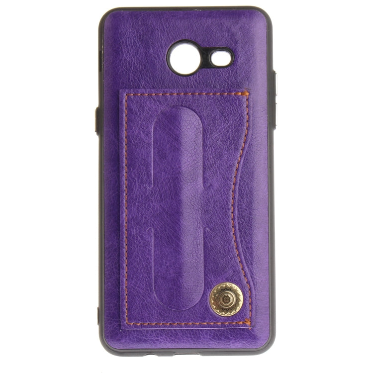For Galaxy J5 (2017) (US Version) TPU + Leather Pasted Litchi Texture Protective Back Case with Holder & Card Slots