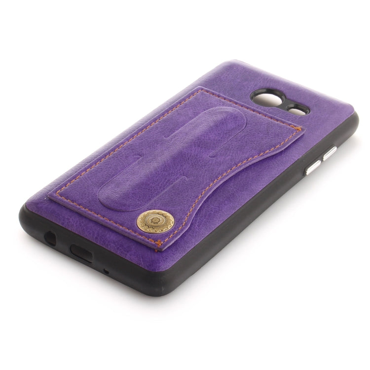 For Galaxy J5 (2017) (US Version) TPU + Leather Pasted Litchi Texture Protective Back Case with Holder & Card Slots