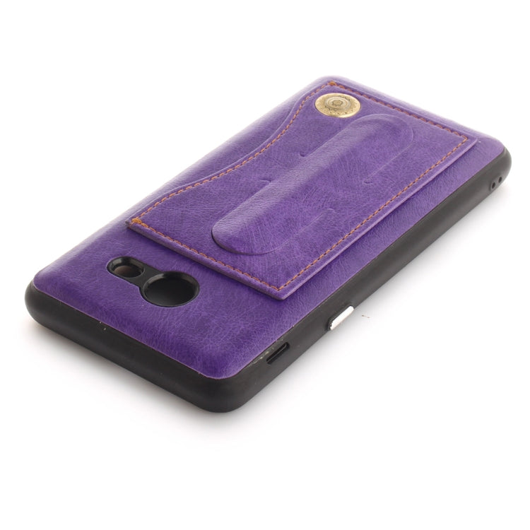 For Galaxy J5 (2017) (US Version) TPU + Leather Pasted Litchi Texture Protective Back Case with Holder & Card Slots