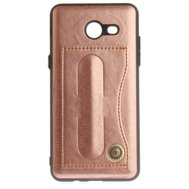 For Galaxy J5 (2017) (US Version) TPU + Leather Pasted Litchi Texture Protective Back Case with Holder & Card Slots
