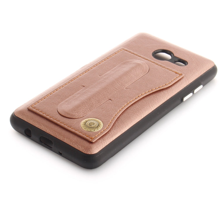 For Galaxy J5 (2017) (US Version) TPU + Leather Pasted Litchi Texture Protective Back Case with Holder & Card Slots
