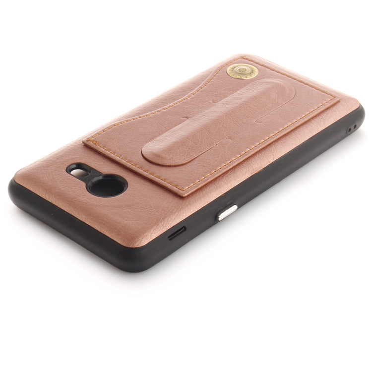 For Galaxy J5 (2017) (US Version) TPU + Leather Pasted Litchi Texture Protective Back Case with Holder & Card Slots