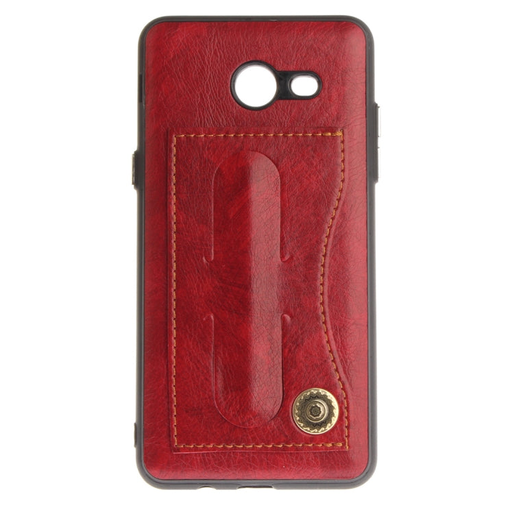 For Galaxy J5 (2017) (US Version) TPU + Leather Pasted Litchi Texture Protective Back Case with Holder & Card Slots