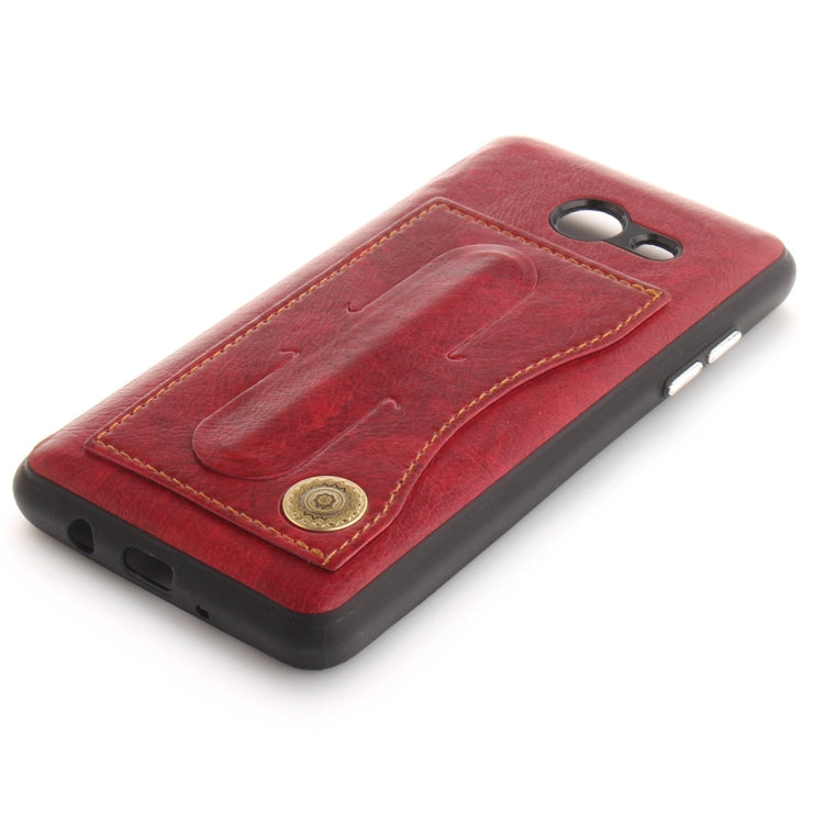 For Galaxy J5 (2017) (US Version) TPU + Leather Pasted Litchi Texture Protective Back Case with Holder & Card Slots