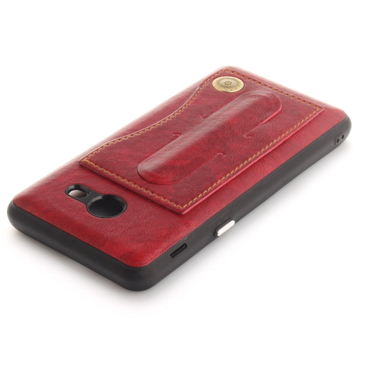 For Galaxy J5 (2017) (US Version) TPU + Leather Pasted Litchi Texture Protective Back Case with Holder & Card Slots