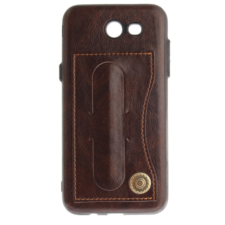 For Galaxy J3 (2016) / J320 ( US Version) TPU + Leather Pasted Litchi Texture Protective Back Case with Holder & Card Slots