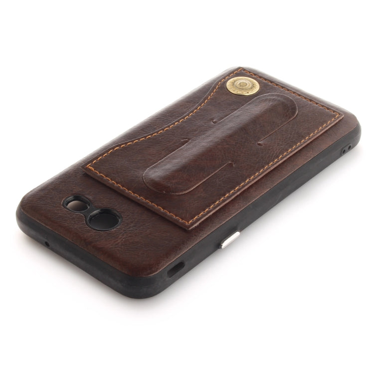 For Galaxy J3 (2016) / J320 ( US Version) TPU + Leather Pasted Litchi Texture Protective Back Case with Holder & Card Slots