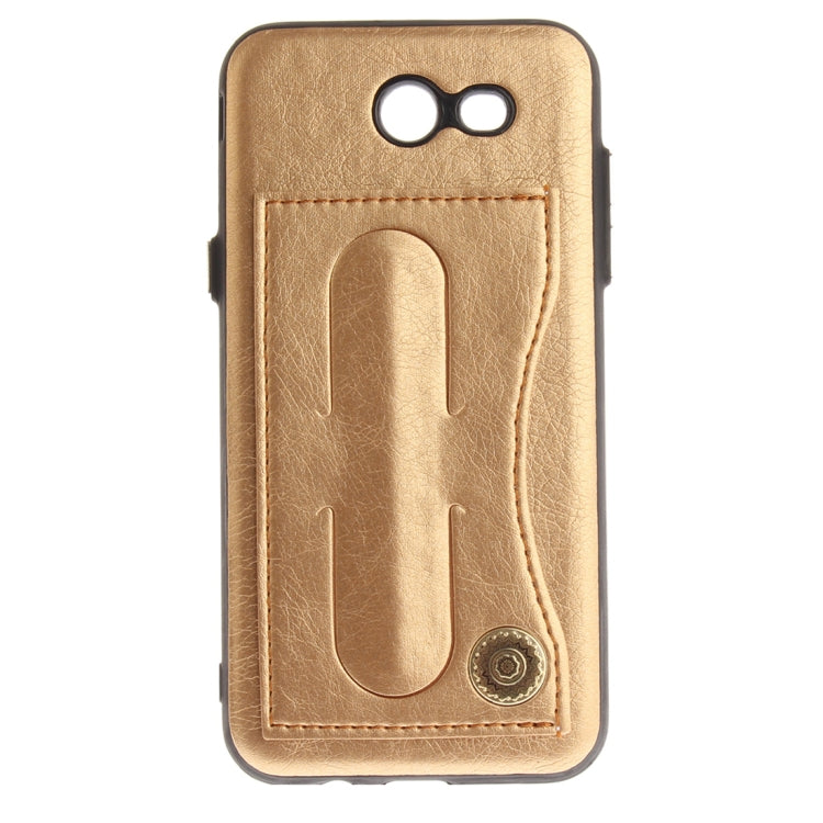For Galaxy J3 (2016) / J320 ( US Version) TPU + Leather Pasted Litchi Texture Protective Back Case with Holder & Card Slots