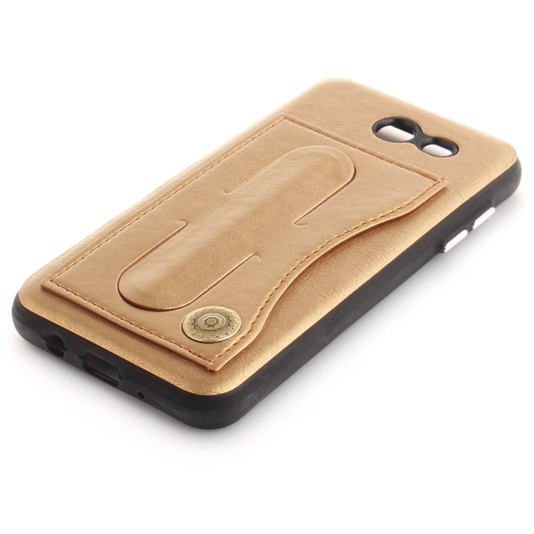 For Galaxy J3 (2016) / J320 ( US Version) TPU + Leather Pasted Litchi Texture Protective Back Case with Holder & Card Slots