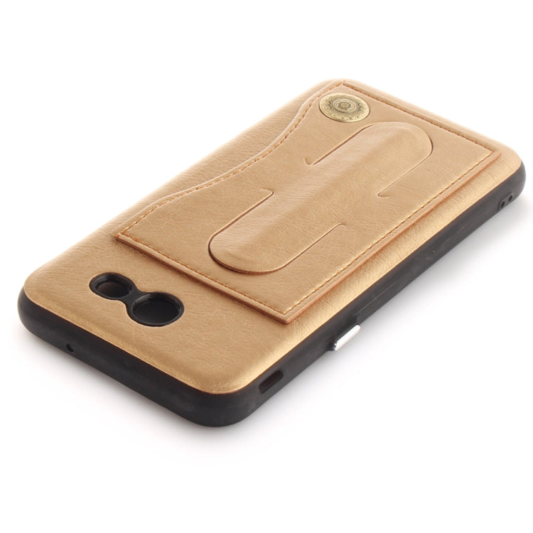 For Galaxy J3 (2016) / J320 ( US Version) TPU + Leather Pasted Litchi Texture Protective Back Case with Holder & Card Slots