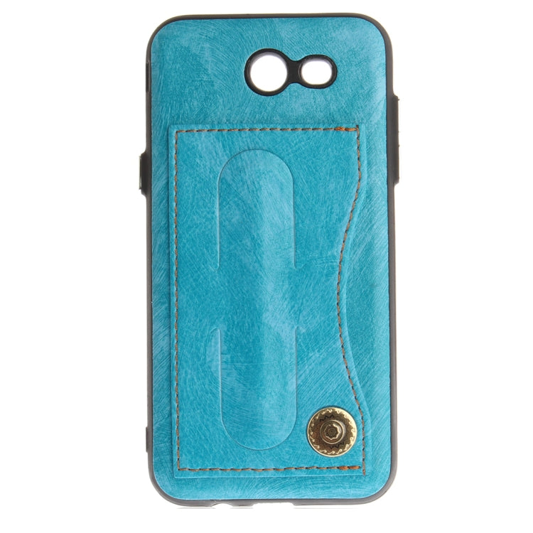 For Galaxy J3 (2016) / J320 ( US Version) TPU + Leather Pasted Litchi Texture Protective Back Case with Holder & Card Slots