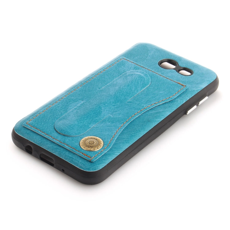 For Galaxy J3 (2016) / J320 ( US Version) TPU + Leather Pasted Litchi Texture Protective Back Case with Holder & Card Slots