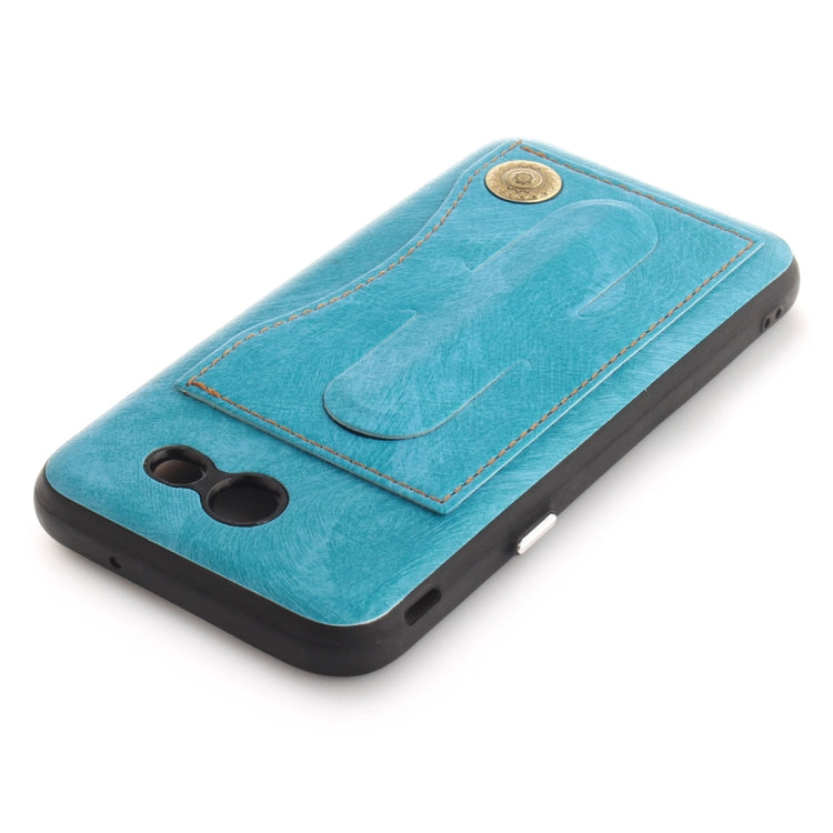 For Galaxy J3 (2016) / J320 ( US Version) TPU + Leather Pasted Litchi Texture Protective Back Case with Holder & Card Slots