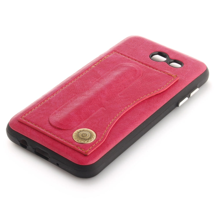 For Galaxy J3 (2016) / J320 ( US Version) TPU + Leather Pasted Litchi Texture Protective Back Case with Holder & Card Slots