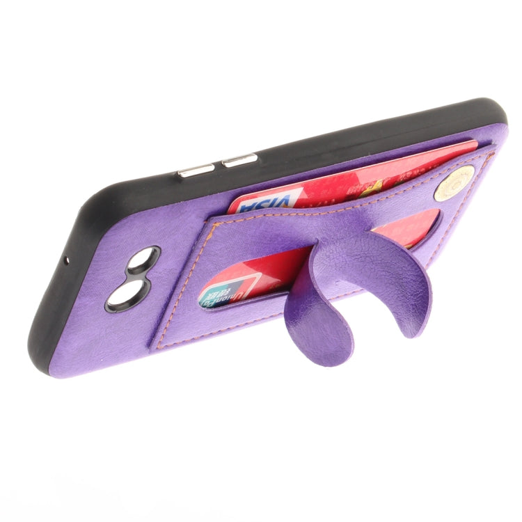 For Galaxy J3 (2016) / J320 ( US Version) TPU + Leather Pasted Litchi Texture Protective Back Case with Holder & Card Slots